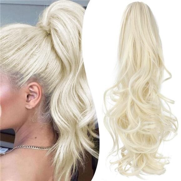 Claw Clip Ponytail Extension 18" Wavy platinum Blonde